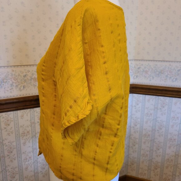 PRANA V-NECK BUTTON DOWN TIE CROP SHIRT | ORGANIC COTTON | MARIGOLD | SIZE M - Picture 3 of 6